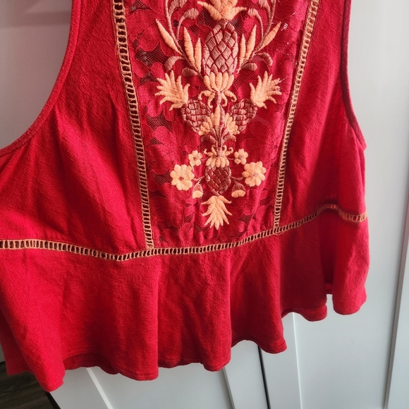 Free People Pearl Island Embroidered Top Medium - Picture 6 of 13